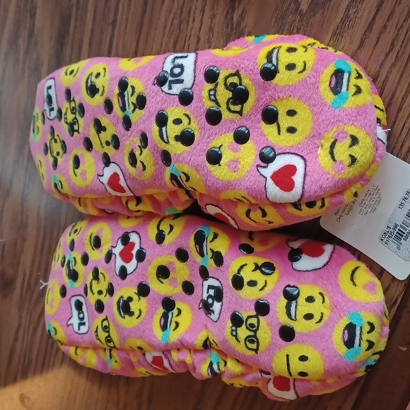 Fuzzy Babba Velour Faux Sherpa Slippers, smiley imogee, M/L, 8-10 shoe - Picture 3 of 4
